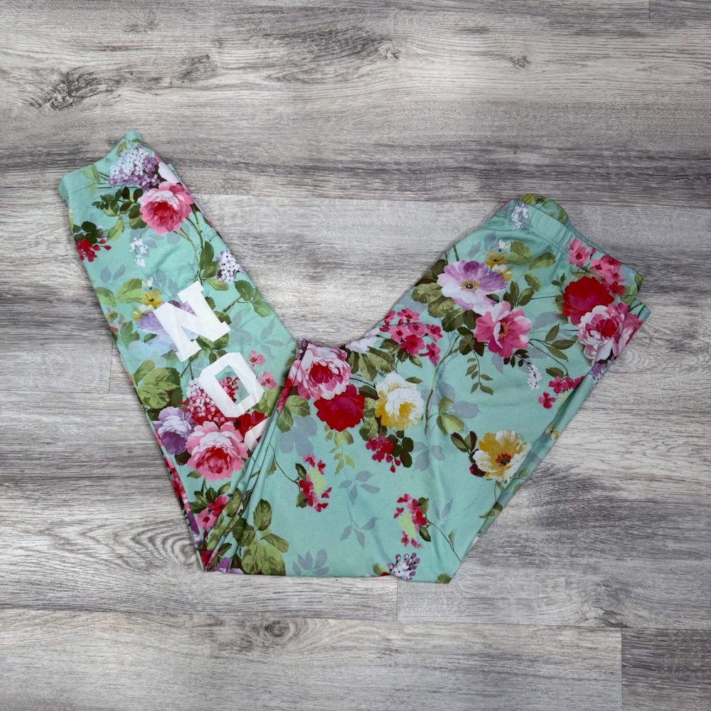 Recycled Karma University Oregon Ducks‎ Floral Leggings Mint Green Womens Large